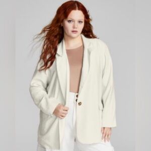 And now this|White oversized boyfriend blazer in plus size,simple & chic••staple